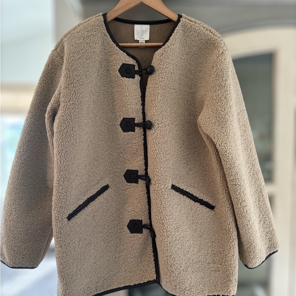 Joie Cream Teddy Jacket with Black Accents